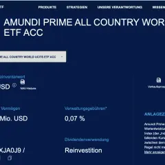 Amundi Prime All Country World UCITS ETF ACC: Nettoinventarwert 10,13 USD, verwaltetes Vermögen 941,23 Mio. USD, Verwaltungsgebühren 0,07%.