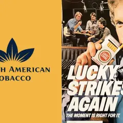 British American Tobacco wirbt für Lucky Strike. Ein Mann hält eine Zigarettenschachtel, während im Hintergrund Musiker zu sehen sind.