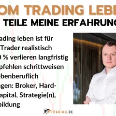 Mann im Hemd teilt Erfahrungen, wie man mit traden Geld verdienen kann. Realistisch: nur wenige schaffen es, über 90% verlieren. Start nebenberuflich!