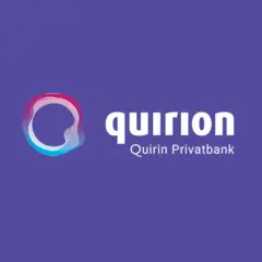 Das quirion-Logo mit dem Schriftzug "Quirin Privatbank" auf lila Hintergrund. Hoffentlich ist quirion nicht vor der Pleite.