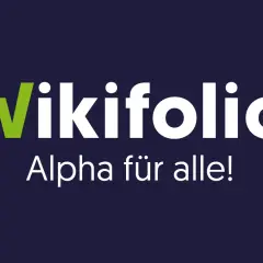 Das Logo von wikifolio mit dem Slogan "Alpha für alle!". Viele positive wikifolio erfahrungen werden hier geteilt.