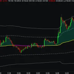 Aktienkurs von TSLA mit dem VWAP-Indikator und Bollinger-Bändern. Der Kurs steigt nach einer Konsolidierungsphase deutlich an.