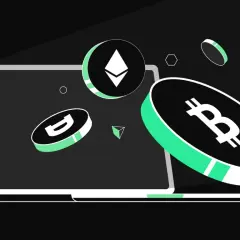 Ein Laptop mit Bitcoin, Ethereum und anderen Kryptomünzen. Ein limit order beispiel für den Handel.