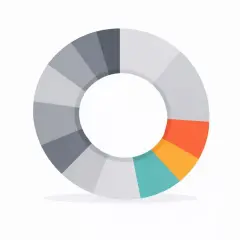 Kreisförmige Grafik mit Segmenten in verschiedenen Grautönen, Orange, Gelb und Türkis, die ein diversifiziertes ETF-Portfolio darstellt.