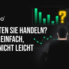 FTMO-Logo und Diagramme. Ein Mann blickt auf Finanzdaten. Die FTMO Challenge Regeln sind einfach, aber nicht leicht.