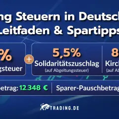 Trading Steuern in Deutschland: Abgeltungsteuer (25%), Soli (5,5%), Kirchensteuer (8-9%). Informiert über daytrading steuern.