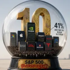 Glaskugel mit S&P 500 Top-Aktien, die 41% ausmachen. Ist ein Equal Weight ETF sinnvoll?