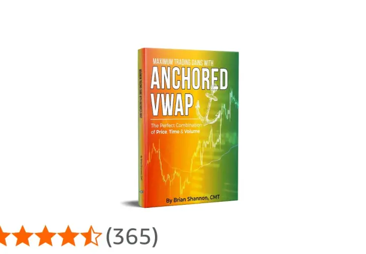 Buchcover "Maximum Trading Gains with Anchored VWAP" von Brian Shannon, CMT. Zeigt einen Anker über einem Börsenchart.
