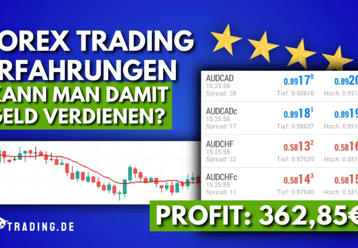 Devisen Trader Erfahrungen: Ein Chart zeigt fallende Kurse, daneben Währungspaare und ein Profit von 362,85€.