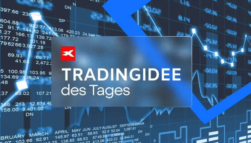 Ein rotes X auf einem blauen Hintergrund mit Finanzdiagrammen. "TRADINGIDEE des Tages" für deutsche Trader.