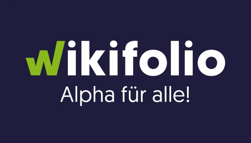 Das Logo von wikifolio mit dem Slogan "Alpha für alle!". Viele positive wikifolio erfahrungen werden hier geteilt.
