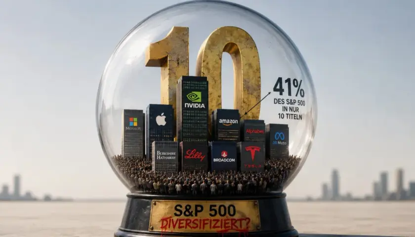 Glaskugel mit S&P 500 Top-Aktien, die 41% ausmachen. Ist ein Equal Weight ETF sinnvoll?