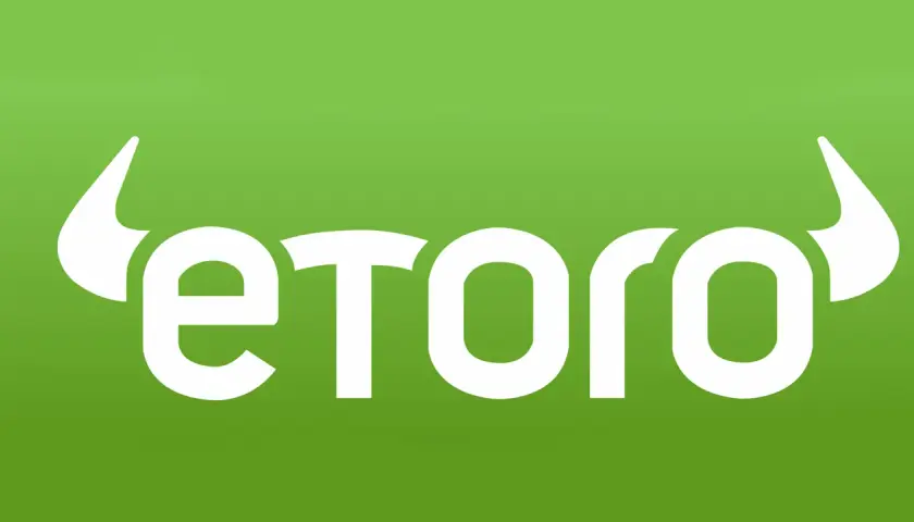 Das eToro-Logo in Weiß auf grünem Hintergrund. Informiert über mögliche etoro nachteile.
