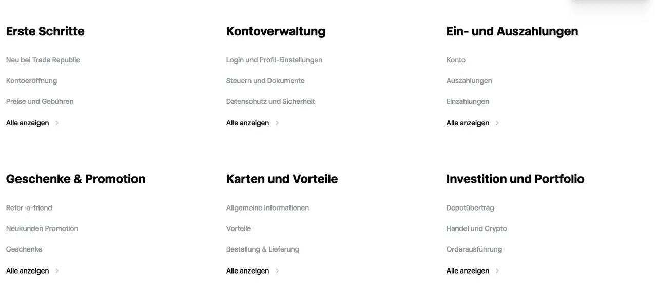 Übersicht über Trade Republic: Erste Schritte, Kontoverwaltung, Ein-/Auszahlungen, Geschenke, Karten, Vorteile, Investition & Portfolio. Nachteile sind hier nicht aufgeführt.