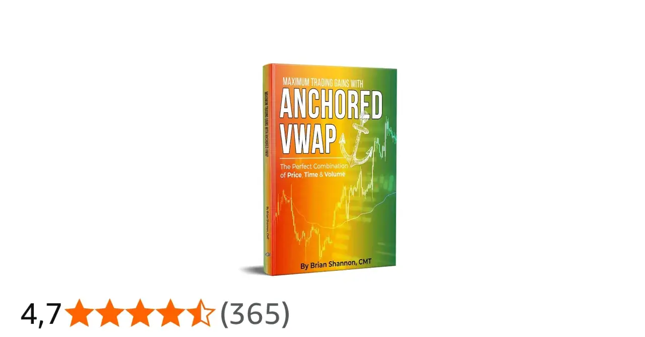 Buchcover "Maximum Trading Gains with Anchored VWAP" von Brian Shannon, CMT. Zeigt einen Anker über einem Börsenchart.