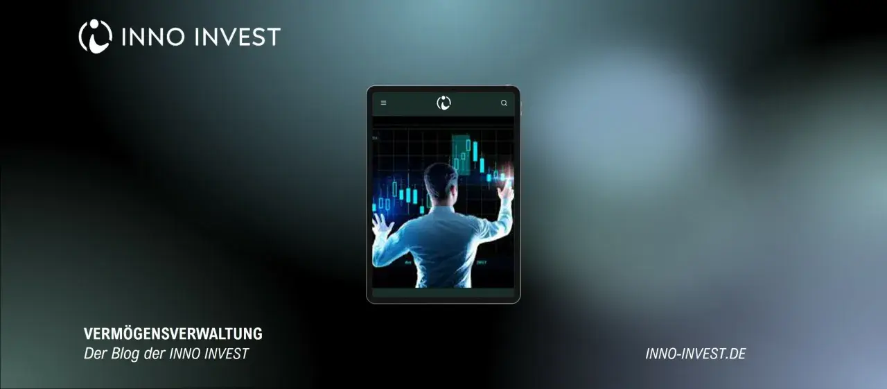 Mann interagiert mit Börsendaten auf einem Tablet. Ein **introducing broker** nutzt Technologie für Vermögensverwaltung.