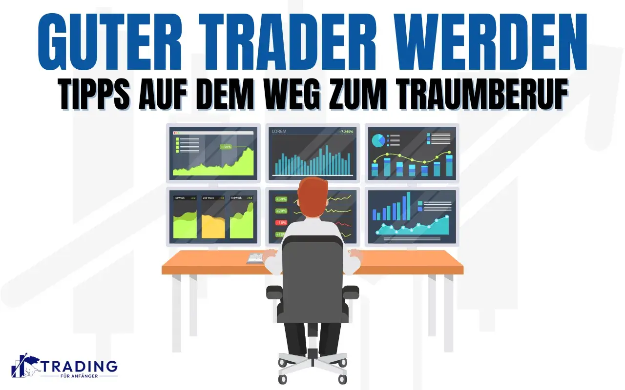 Ein quant trader sitzt vor mehreren Bildschirmen mit Finanzdiagrammen. Der Weg zum Traumberuf.