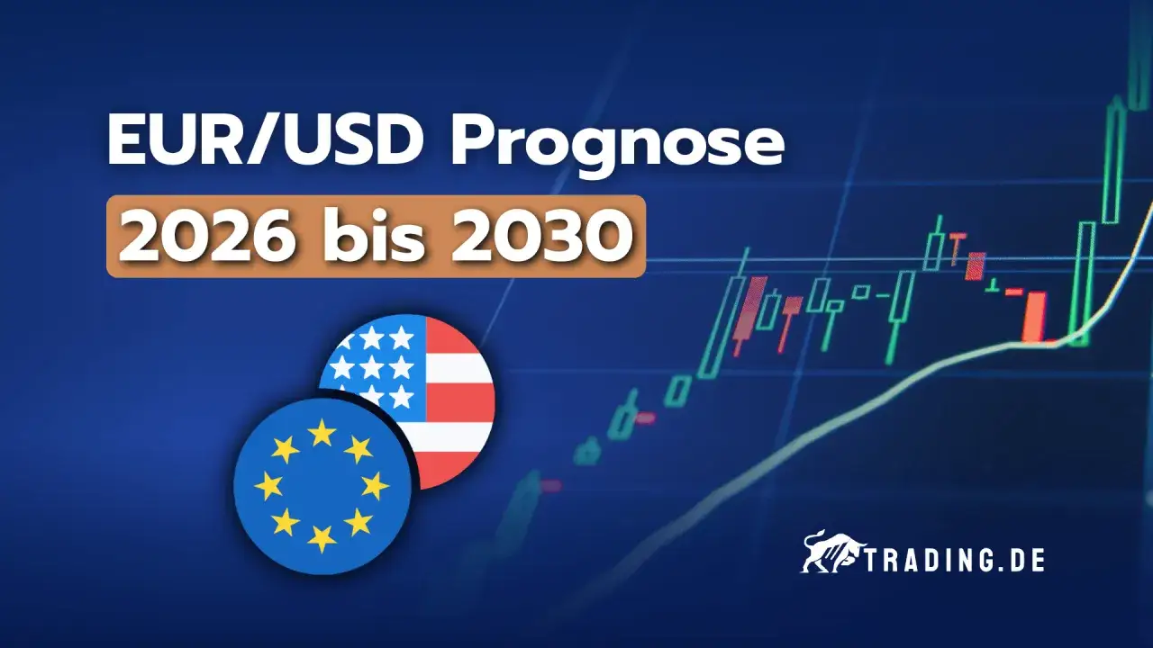 EUR/USD Prognose 2026-2030. Deutsche Trader blicken auf die Charts. EU- und US-Flaggen symbolisieren den W&auml;hrungspaarhandel.