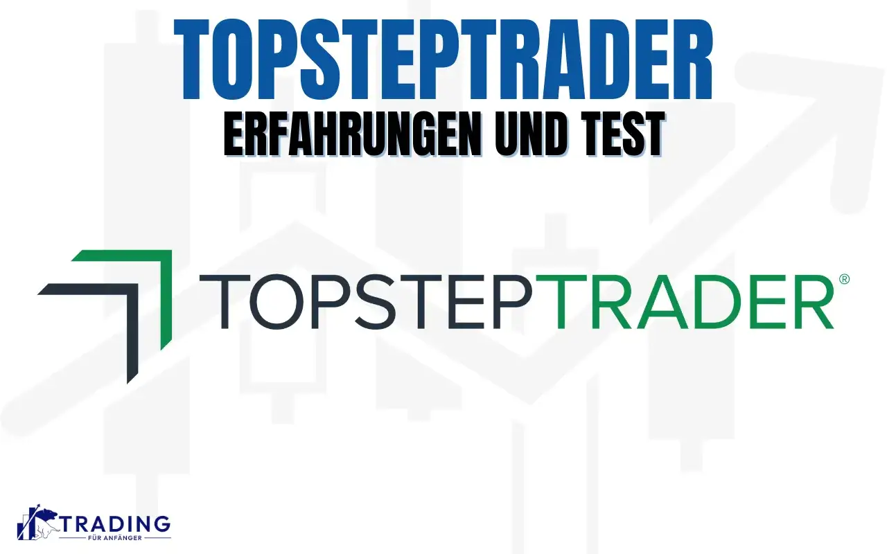 TopstepTrader: Erfahrungen und Test. Das Logo zeigt einen stilisierten Pfeil und den Schriftzug.